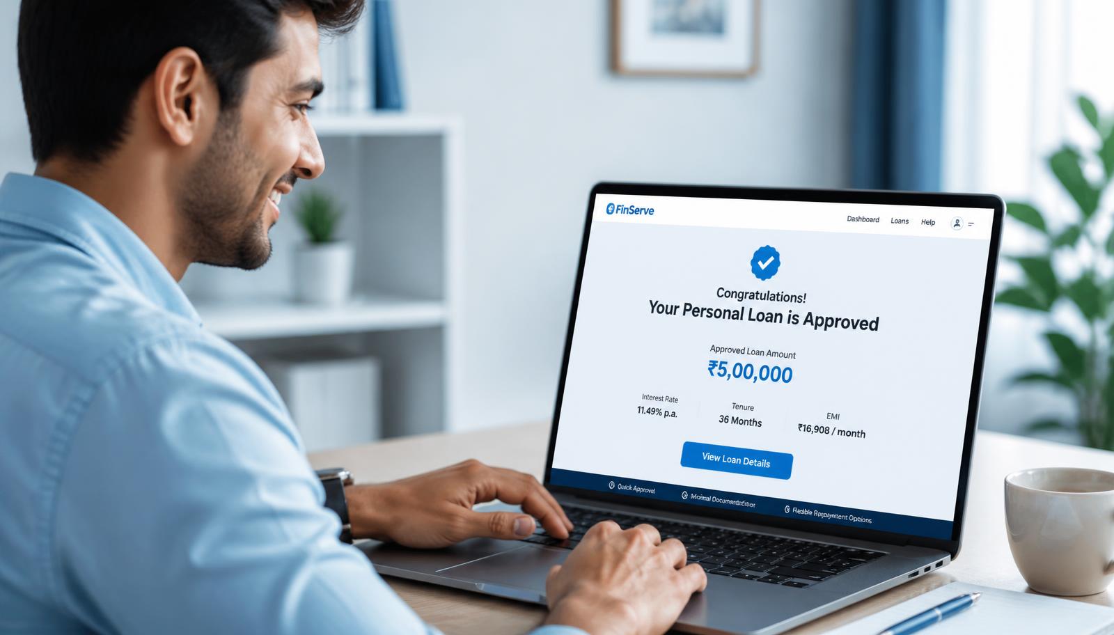 Borrower reviewing an approved personal loan offer on a laptop